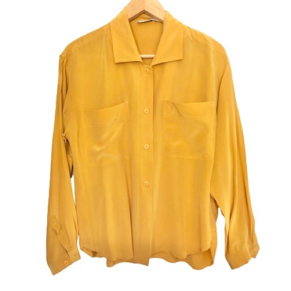 Vintage Button Down Oxford Shirt 80/'s Mustard Men Minimalist Chemise L XL